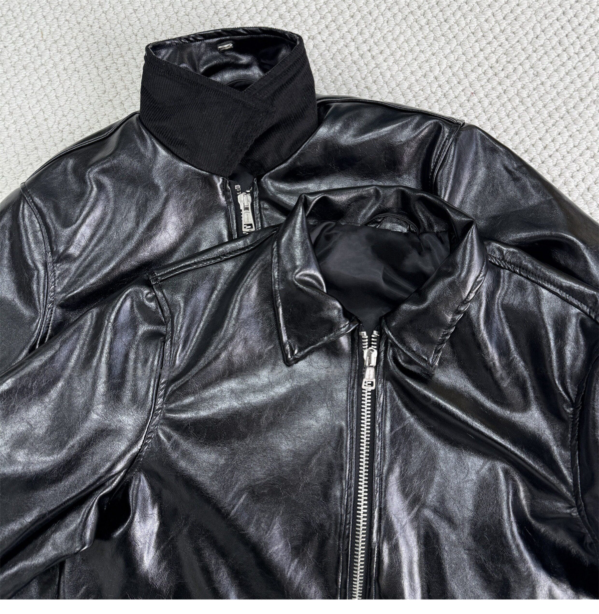 Revised Our Legacy Mini Jacket - Boxy Double-Zip Glossy Cowhide Leather