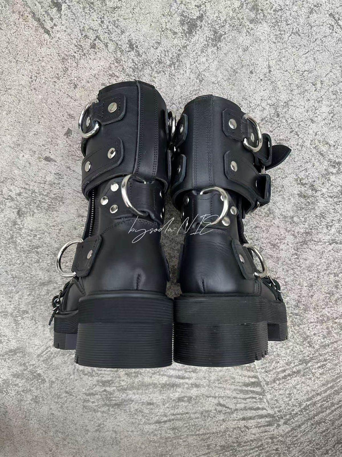 Revised Vetements FW19 High-Top Biker Boots - Metal Buckle & Rivet Strap - donclickin