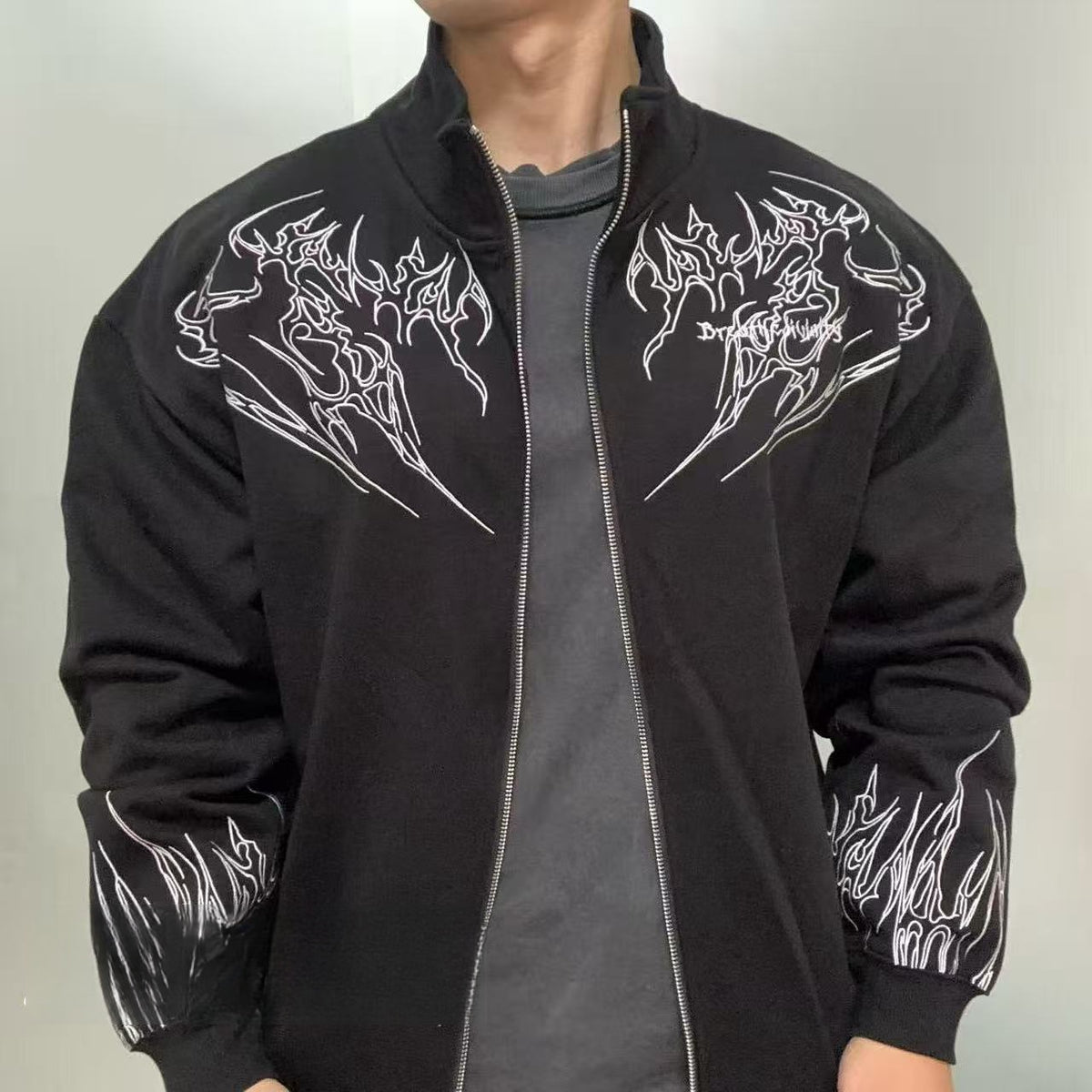 Breathedivinity Heavyweight Embroidered Track Jacket - Stand Collar