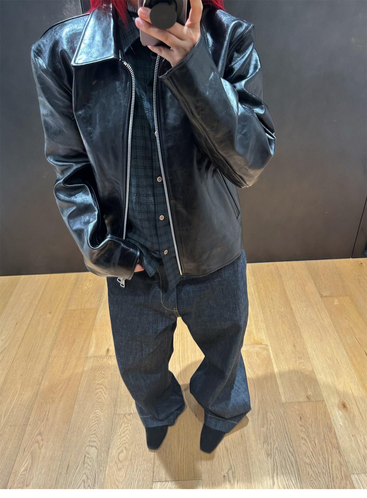 Revised Our Legacy Mini Jacket - Boxy Double-Zip Glossy Cowhide Leather