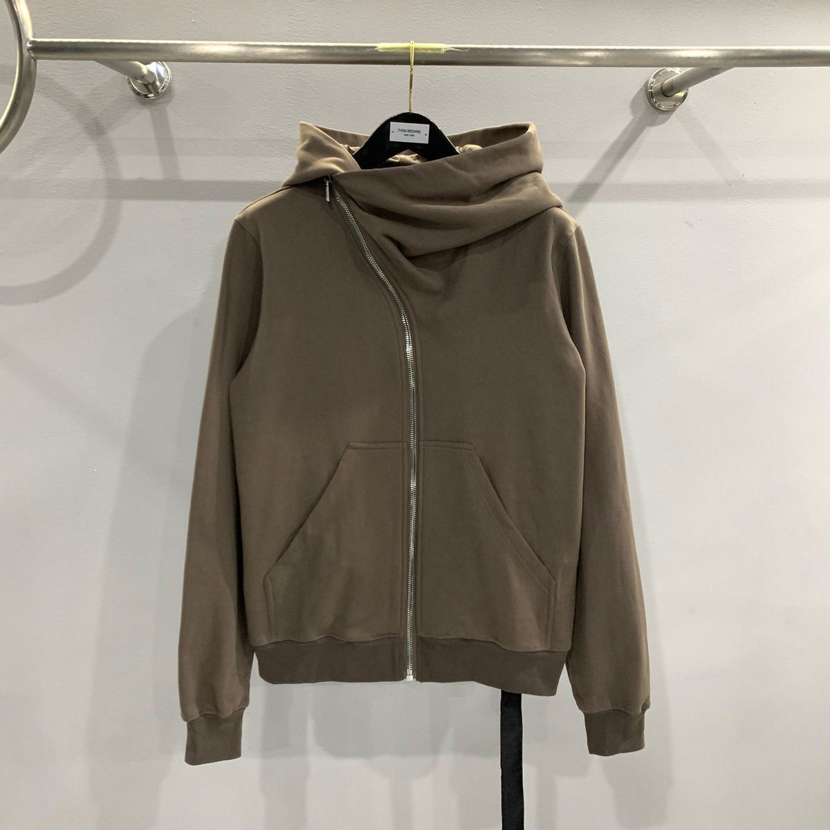 RO Dark Wizard Rick Owen Hoodie - Asymmetric Zip Avant-garde Black Winter Fleece