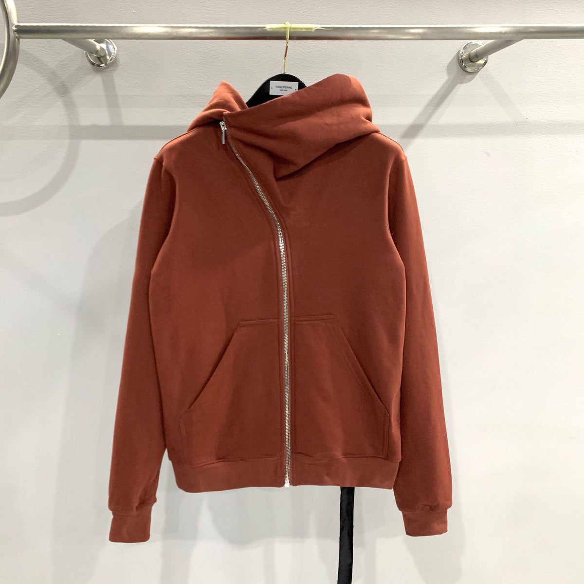 RO Dark Wizard Rick Owen Hoodie - Asymmetric Zip Avant-garde Black Winter Fleece