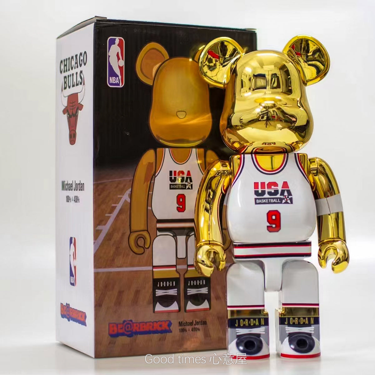 BE@RBRICK 400% Kobe Bryant Jordon James NBA Building Block Violent Bear Figures - Jordan White Gold 400%