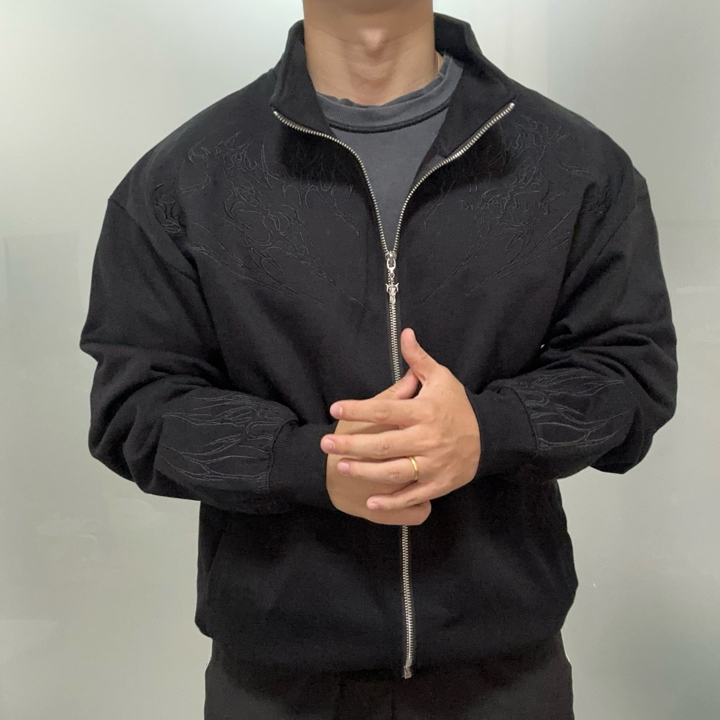 Breathedivinity Heavyweight Embroidered Track Jacket - Stand Collar