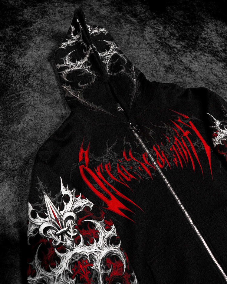 Breathedivinity Dark Gothic Zip-Up Hoodie -  Blood Skull