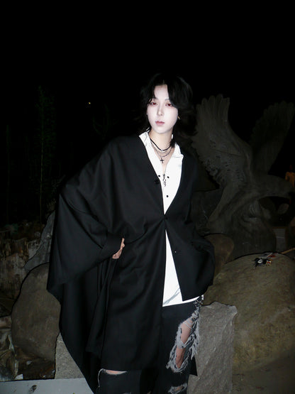 Yohji One Sleeve Cape Avant-garde Blazer - Minimal Asymmetric Black Suit Coats