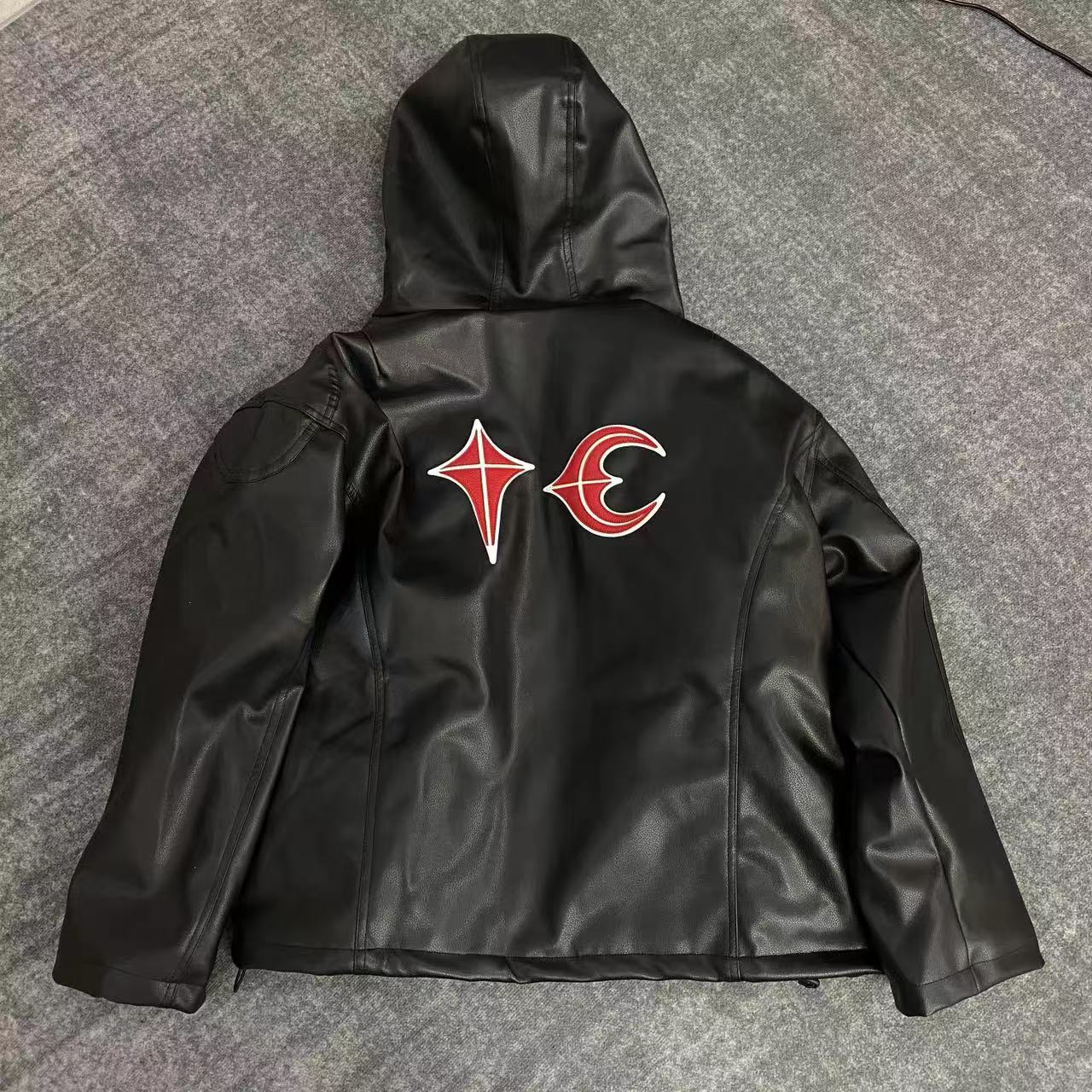 Thug Club Washed Black Hooded Leather Jacket - Cropped Biker Coat - 
