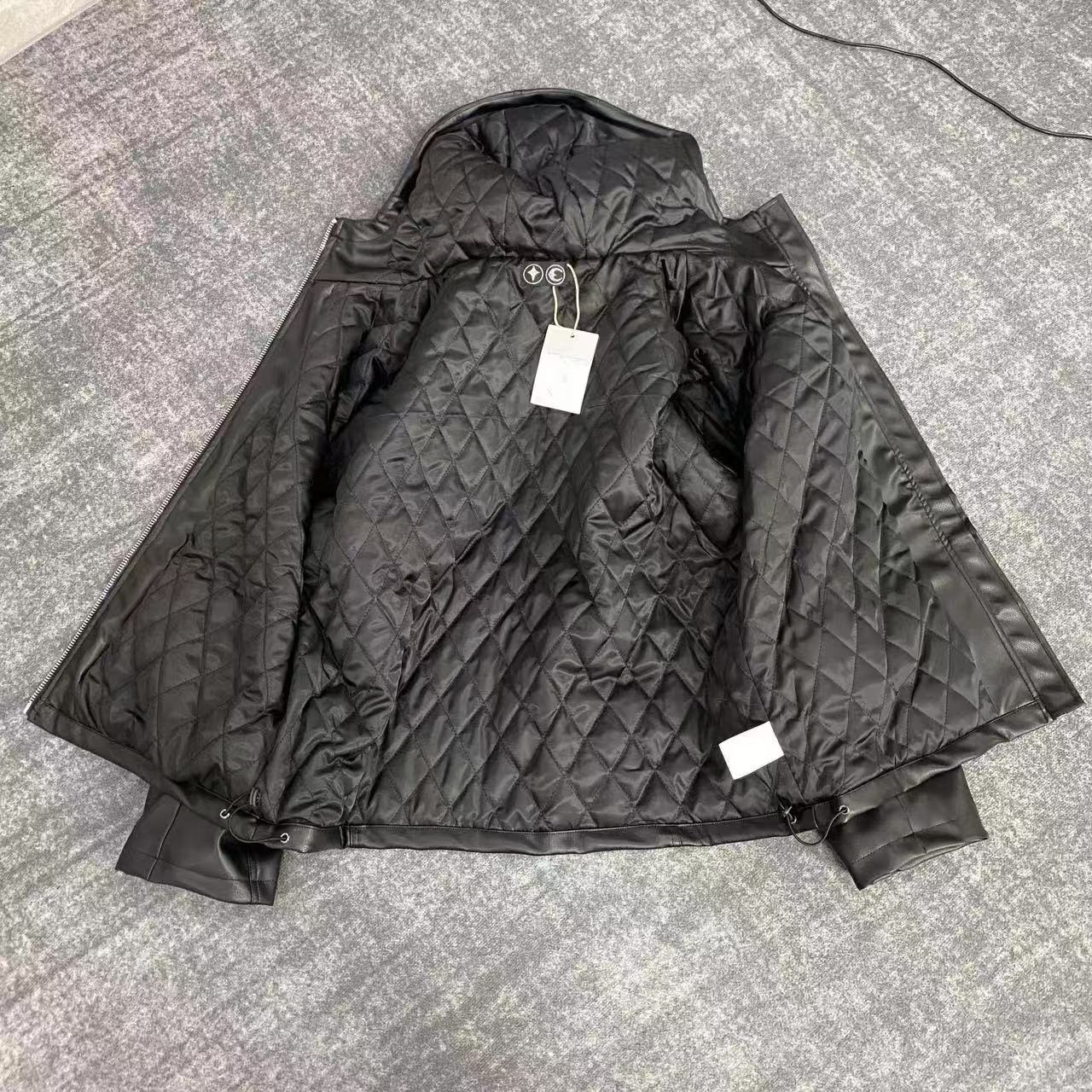 Thug Club Washed Black Hooded Leather Jacket - Cropped Biker Coat - 