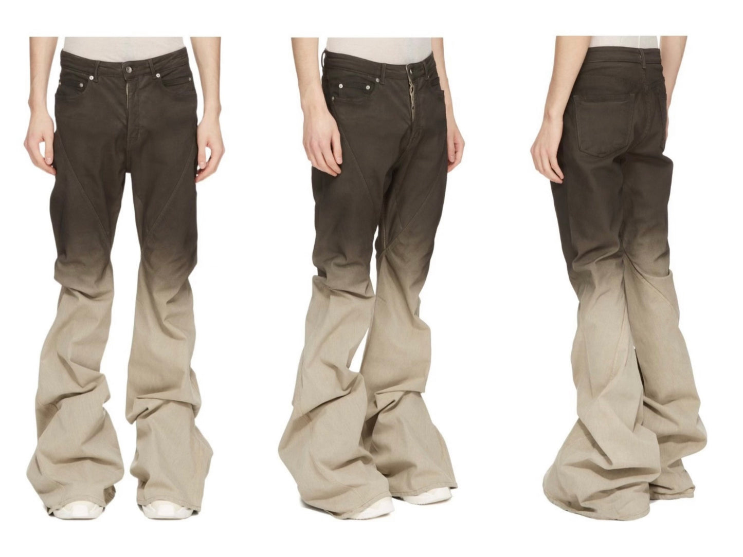 RO Gradient Flared Stacked Jeans - Rick Owen Mud Wash Darkwear Denim - donclickin