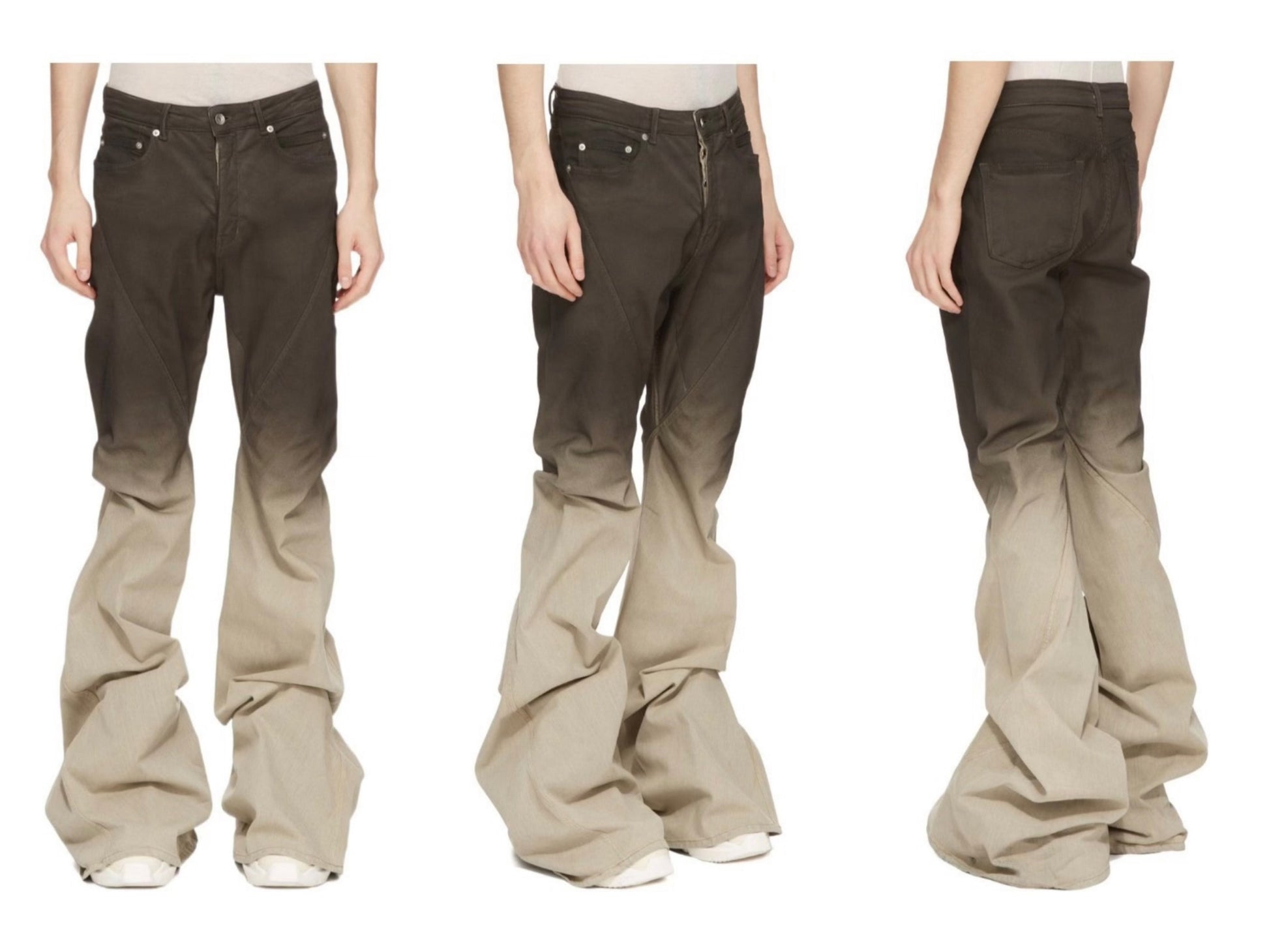 RO Gradient Flared Stacked Jeans - Rick Owen Mud Wash Darkwear Denim - donclickin
