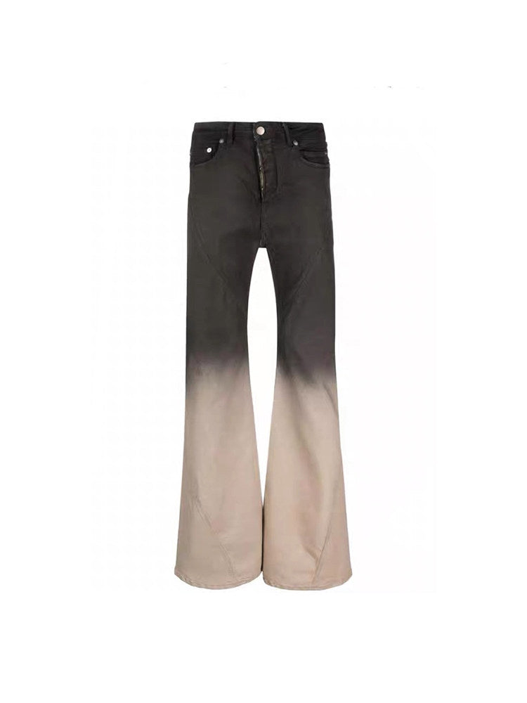 RO Gradient Flared Stacked Jeans - Rick Owen Mud Wash Darkwear Denim - donclickin