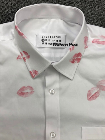 Maison Red Lips Print Shirt - Pure Cotton Margiela External Stitching
