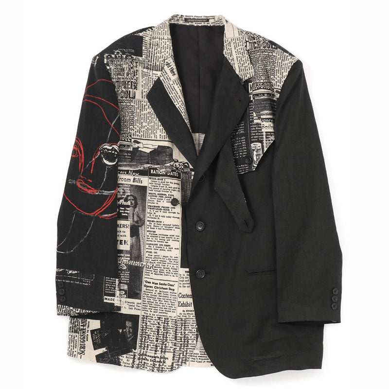Yohji 23AW Newspaper Print Blazer - Casual Loose Black Suit Jackets