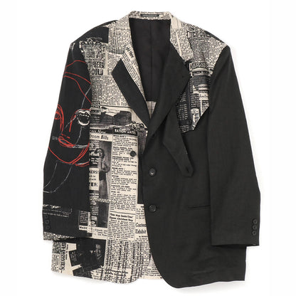 Yohji 23AW Newspaper Print Blazer - Casual Loose Black Suit Jackets