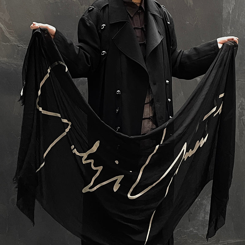 Donclickin Yohji Yamamoto Vibe Signature Silk Scarf & Shawl - Black 75 x 250