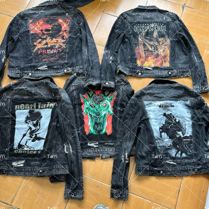 AMIRI High-Street Black Denim Jacket - Back Kill Embroidered Medals