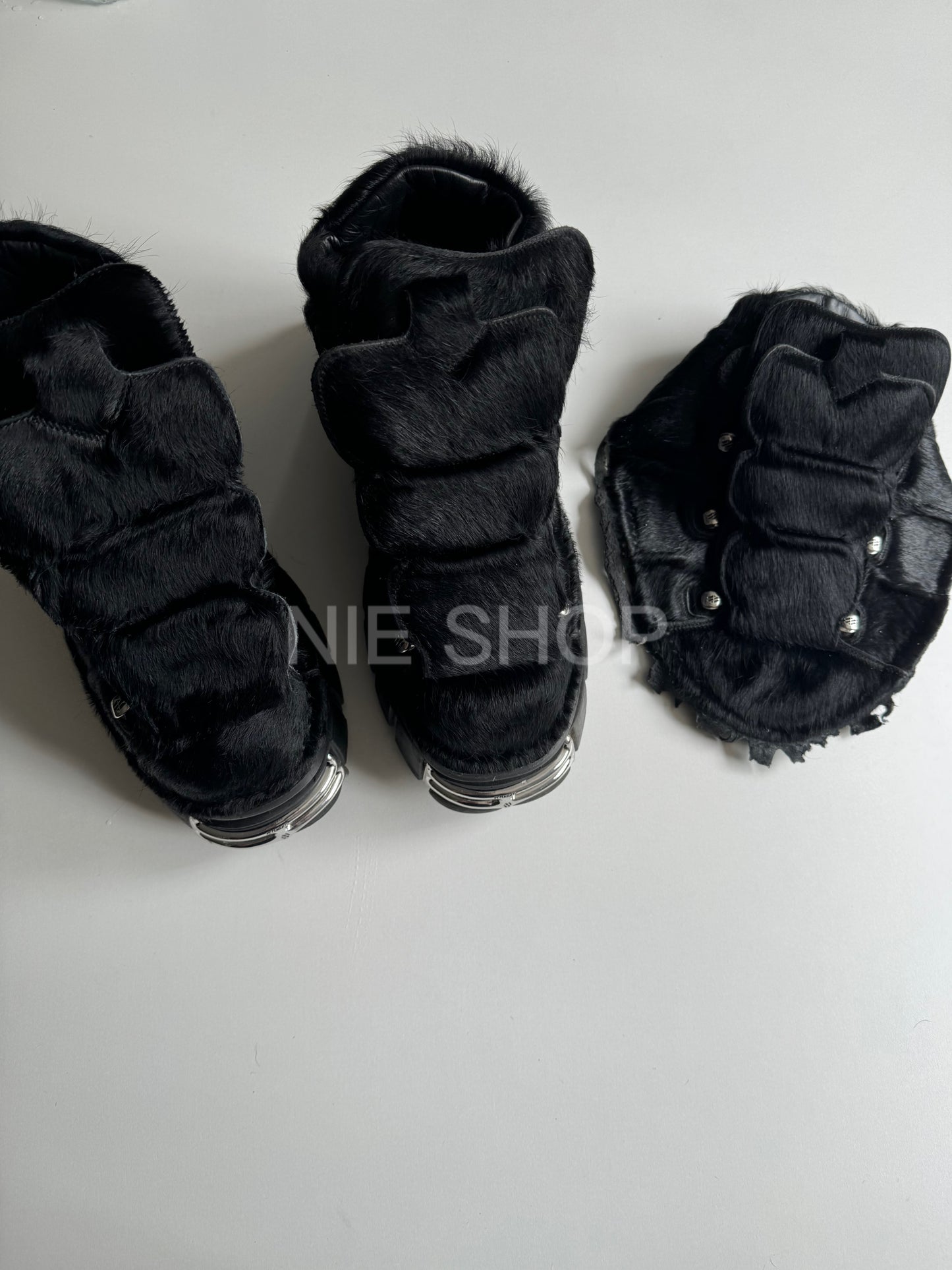 Y2K Collab vetements Punk Metal Chunky Platform Shoes - Pony Hair Vers