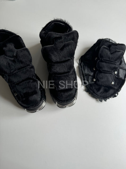 Y2K Collab vetements Punk Metal Chunky Platform Shoes - Pony Hair Vers