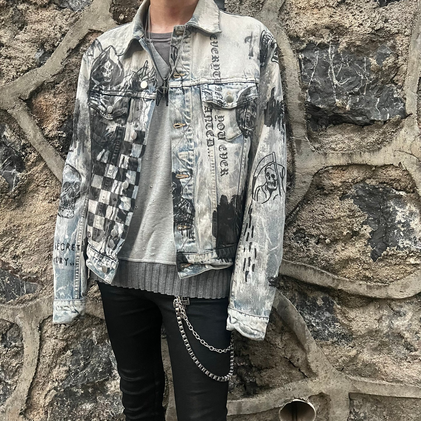 AMIRI 22FW Skull Reaper Graffiti Jackets - Hand Painted Waxed Denim