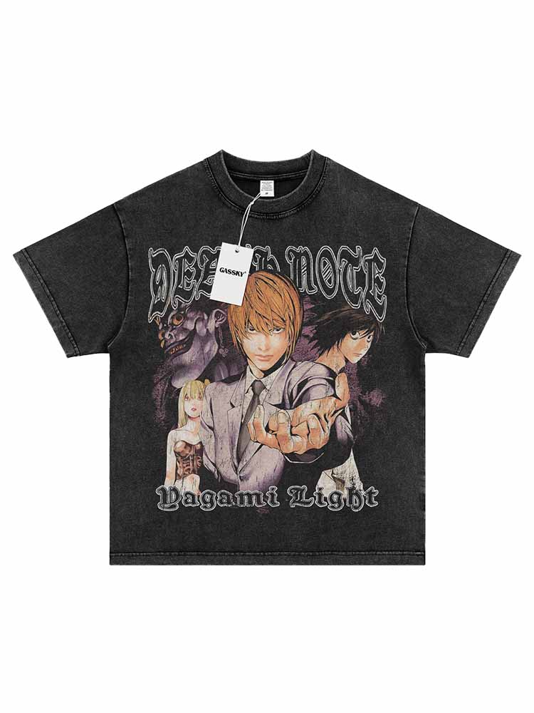 Revised Vintage Washed Death Note Tee - Light Yagami Oversized Shirt  