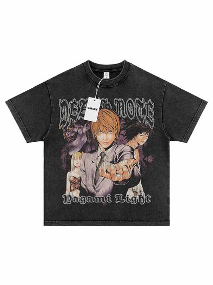 Revised Vintage Washed Death Note Tee - Light Yagami Oversized Shirt  