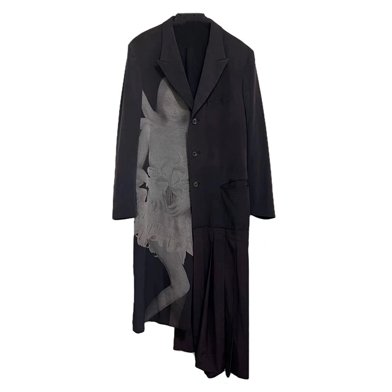 Yohji Asura Pleated Trench - Dark Avant-garde Black Unisex Coats