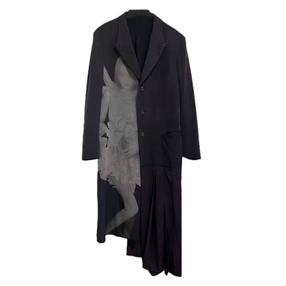 Yohji Asura Pleated Trench - Dark Avant-garde Black Unisex Coats