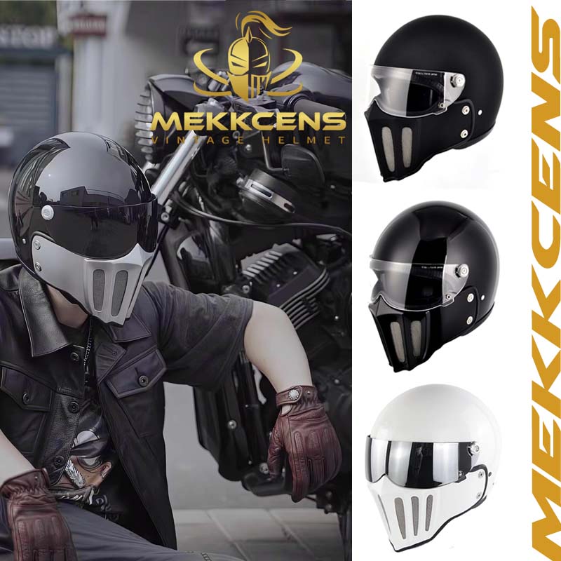 McKense Venom Anti-Fog Cruiser Motorcycle Helmet – Retro German Fiberglass Design