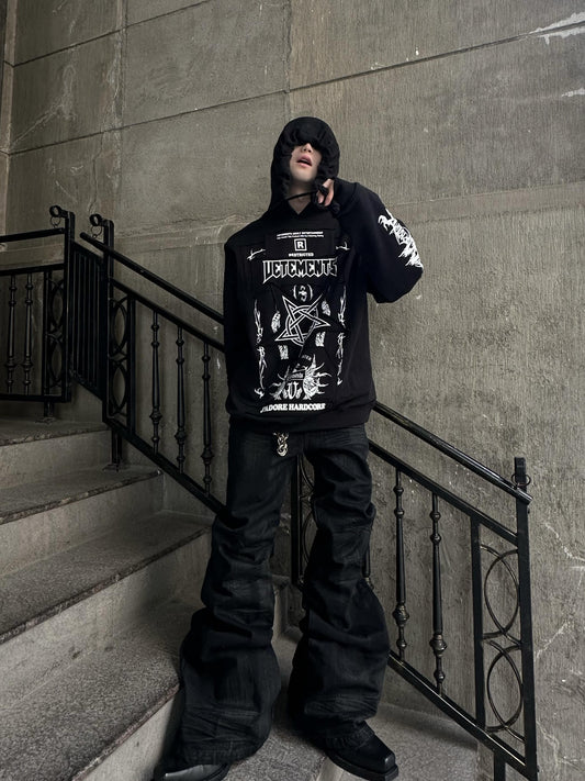 Vetements Oversized Hoodie J’adore Hardcore Patchwork Black Patched Logo