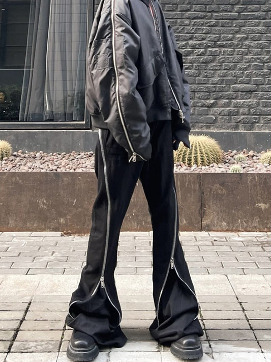 Self-made Rick Owen ACBT Dark Multi-Zip Wide-Leg Stacked Slimming Flared Denim Trousers - Donclickin