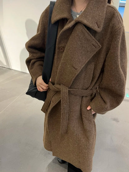 Lemaire Alpaca Wool Blend Trench Coat - Brown Stand Collar Robe