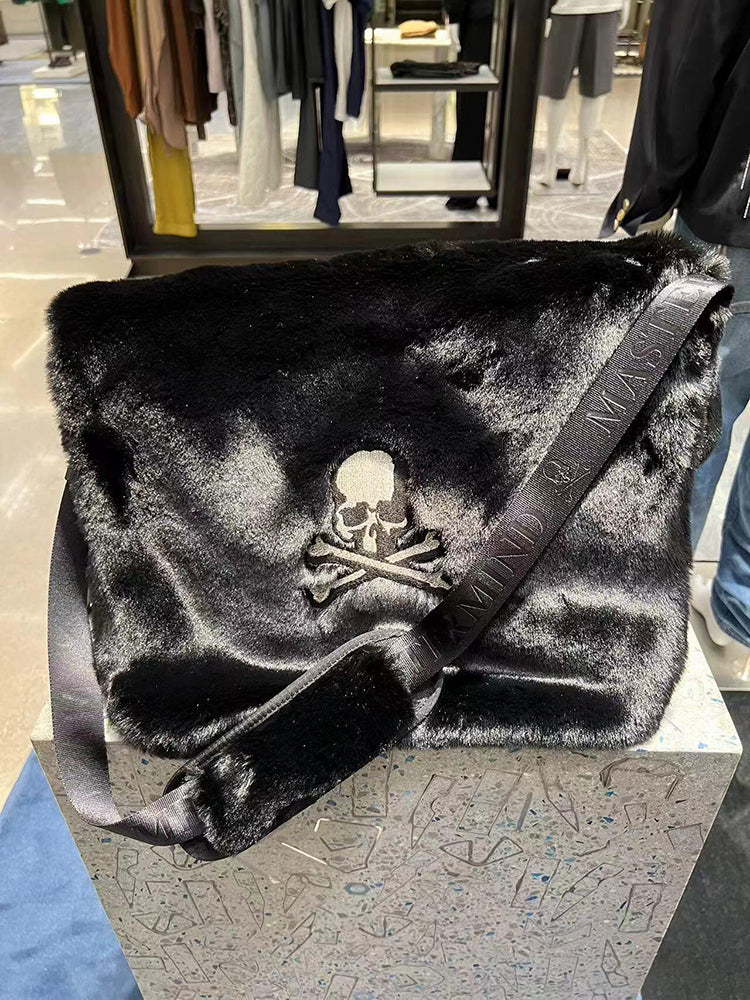 Mastermind MMJOnline Skull Embroidery Dark Fur Large Shoulder Bag- Messenger Bag - 32x40x18(cm)