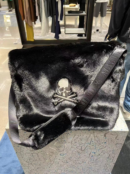 Mastermind MMJOnline Skull Embroidery Dark Fur Large Shoulder Bag- Messenger Bag - 32x40x18(cm)