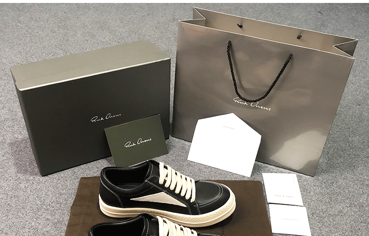 RO 22SS Vintage Leather Low-Top Sneaker Rick Owens - Black/Milk - 