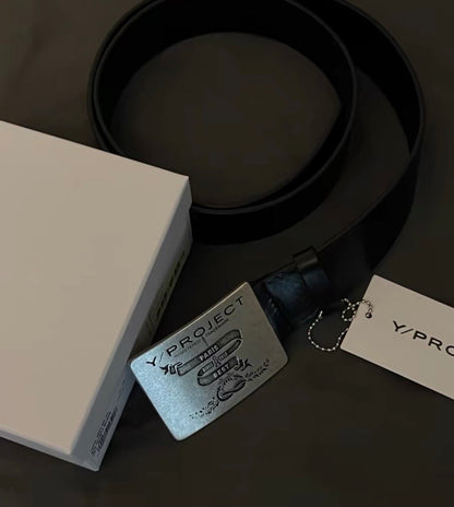 Y/Project 23SS Runaway Distressed Silver Plaque Genuine Leather Belt