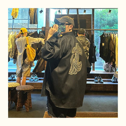 Nemeth 24AW Knot Print Shirt – Oversized Striped Long Sleeve Jacket