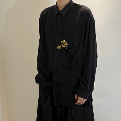 Yohji Yamamoto Dark Core Soft Rayon Base Layer Square-neck Black Shirt