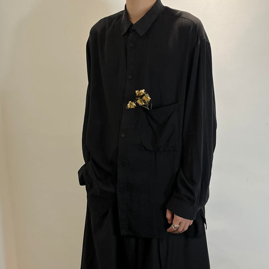 Yohji Yamamoto Dark Core Soft Rayon Base Layer Square-neck Black Shirt
