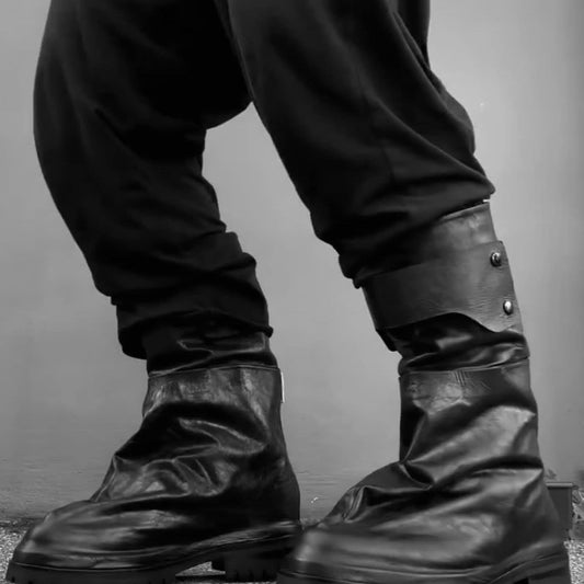 Self-made 424 Distressed Leather Slouch Boots Oversized Crinkled Biker High Boots - Donclickin