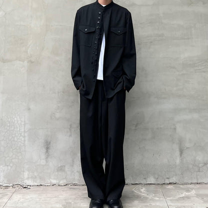 Yohji Yamamoto Twelve Pleat Wool Tapered Draped Wide Straight Trousers