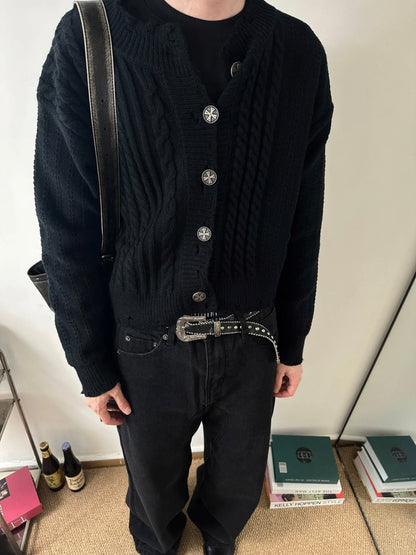 ERD ’Depressed Heir’ Cardigan - Cashmere-Cotton Blend Cropped Knit Silver Buttons