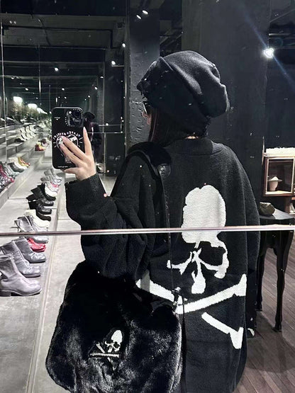 Mastermind MMJOnline Skull Embroidery Dark Fur Large Shoulder Bag- Messenger Bag - 32x40x18(cm)