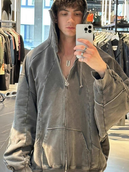 Vetements 23FW Heavy Washed Distressed Deconstructed Zip Hoodie