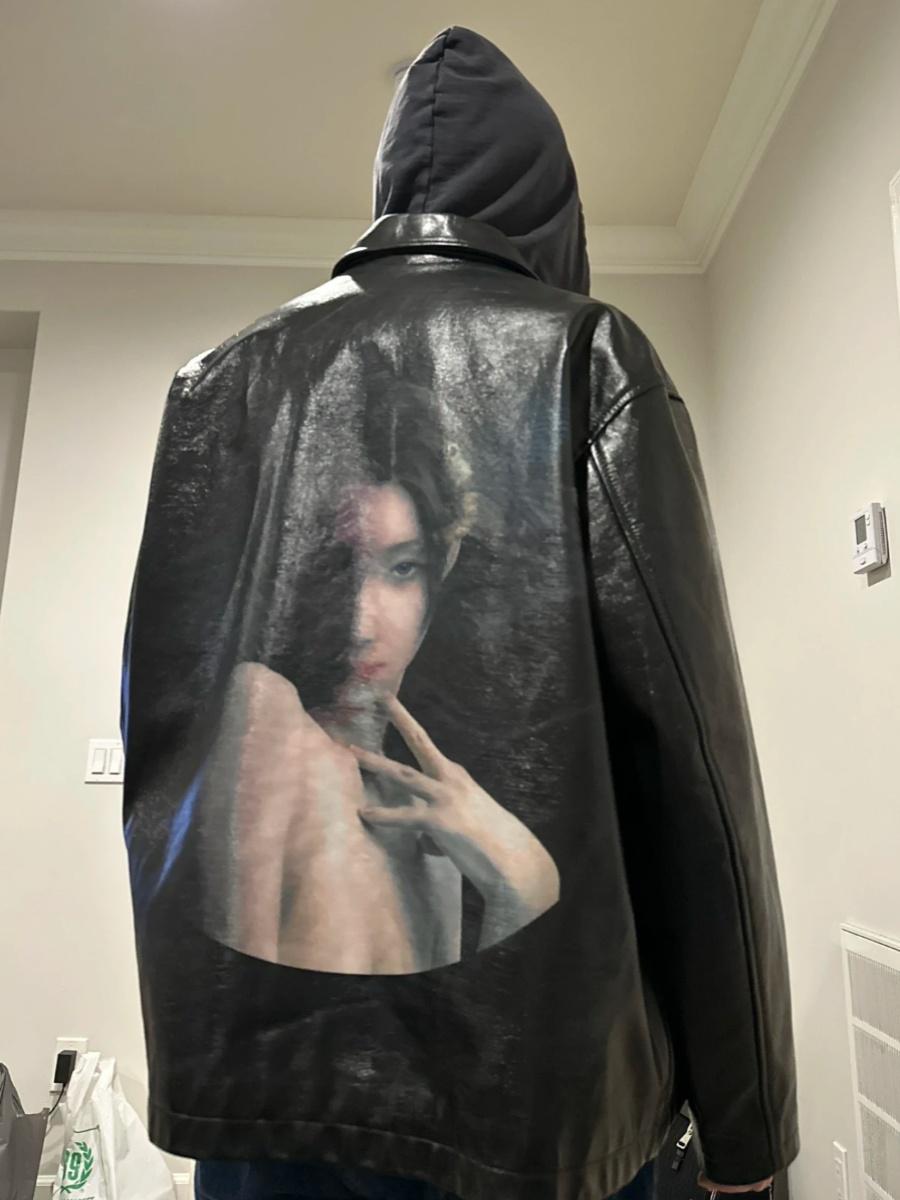 Yohji Yamamoto Uchida Suzume - Wheel of Fortune Portrait Print Genuine Leather Jacket