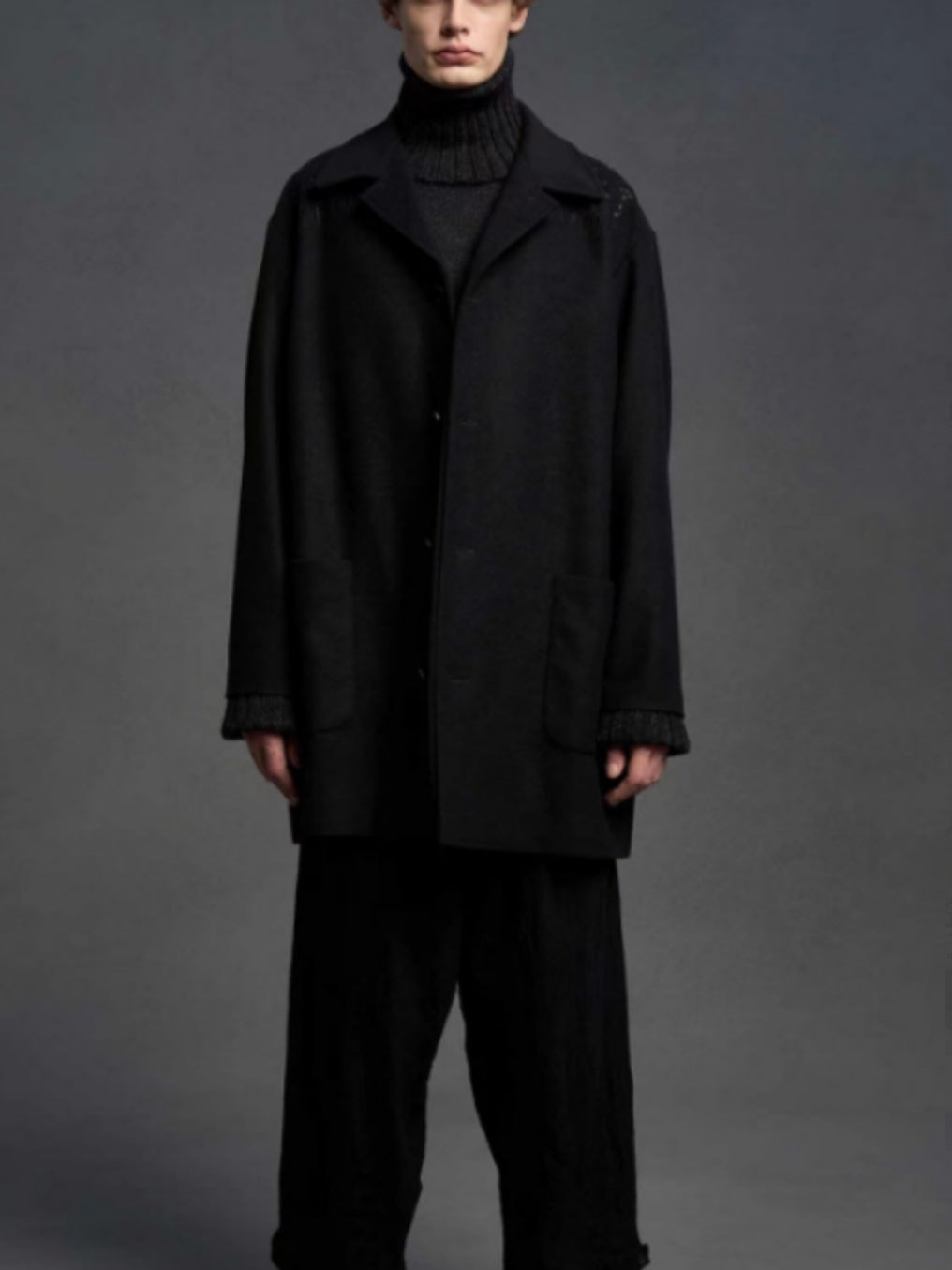 Yohji Yamamoto 23FW Dark Wool Coat – Heavy Embroidery Collection