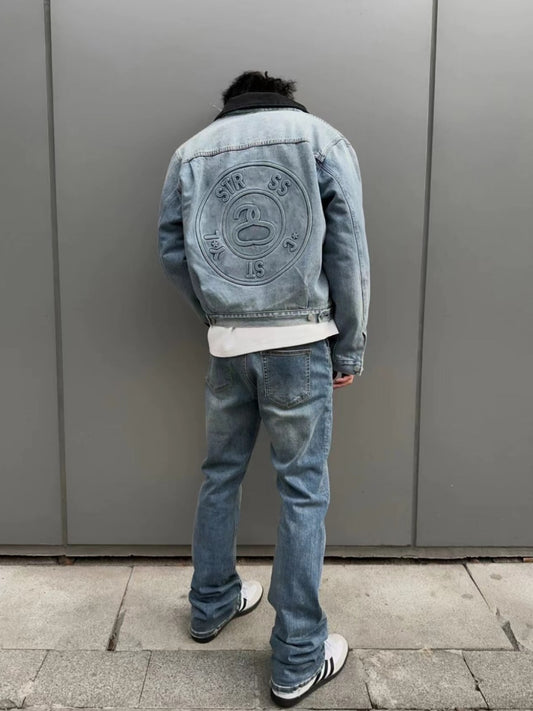 Self-made Stussy Embossed 8 ball Ｘ Levis Jacket Washed Denim Outerwear - Donclickin