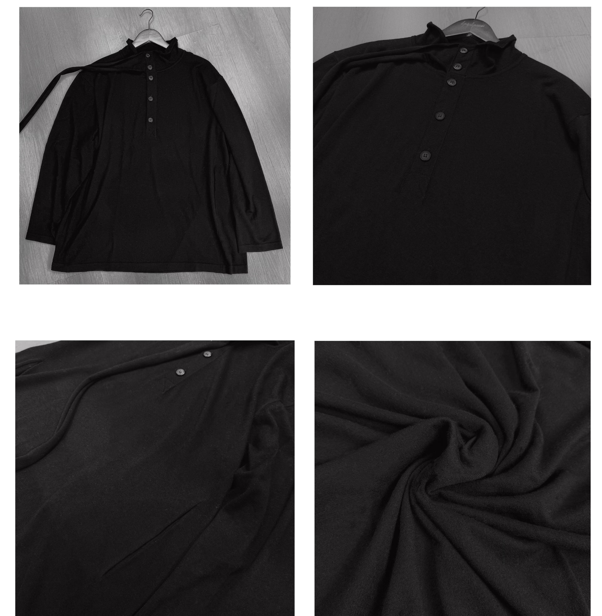 Yohji Yamamoto Merino Wool Knit Sweater Turtleneck Integrated Tie Scarf