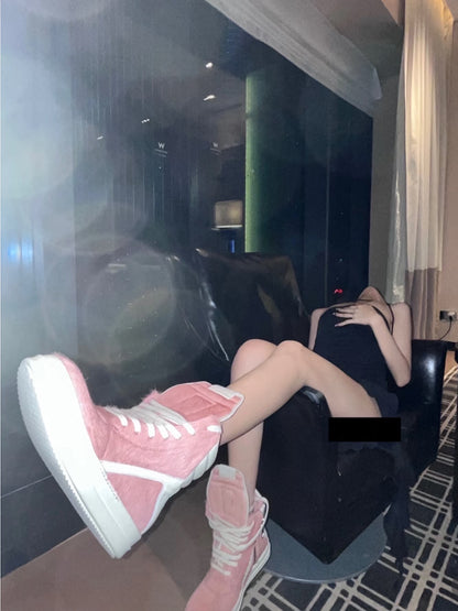 24SS Pony Hair RO High-Top Sneakers – Leather Thick Sole Casual Shoes Unisex