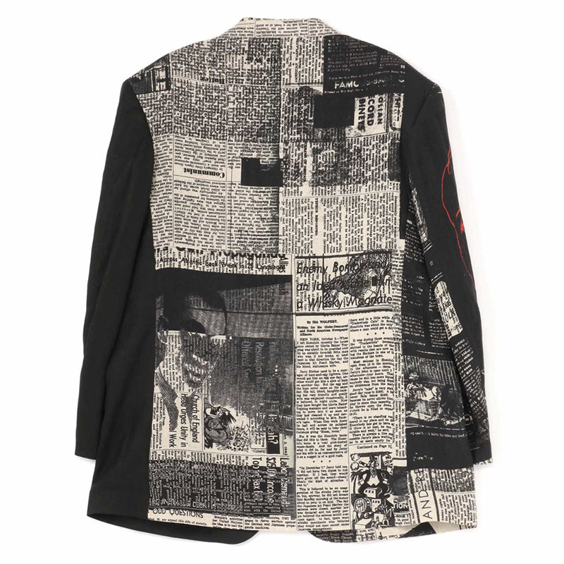 Yohji 23AW Newspaper Print Blazer - Casual Loose Black Suit Jackets