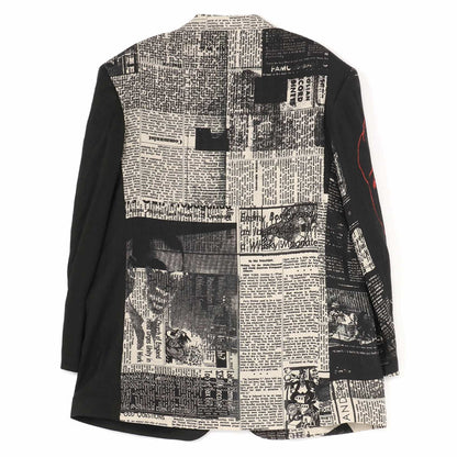 Yohji 23AW Newspaper Print Blazer - Casual Loose Black Suit Jackets